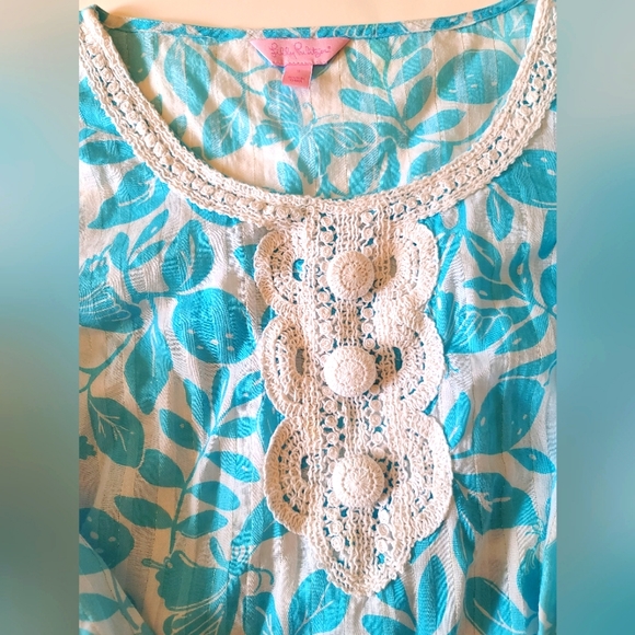 LILLY PULITZER Tunic Floral top with crocket neck half sleeve size S - Picture 6 of 6